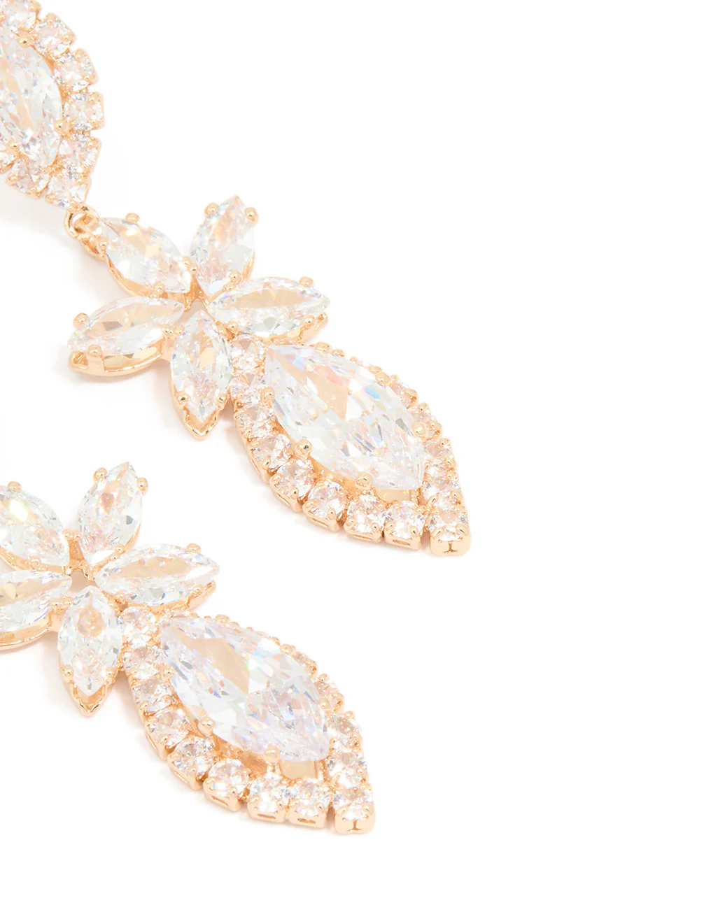 Gold Cubic Zirconia Statement Flower Drop Earrings - Image 3