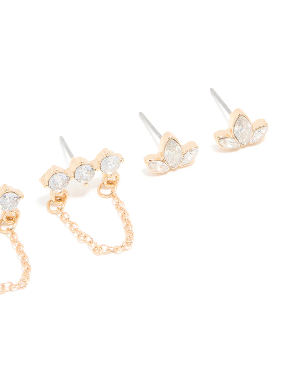 Gold Cubic Zirconia Stud & Chain Earrings 3-Pack - Image 5