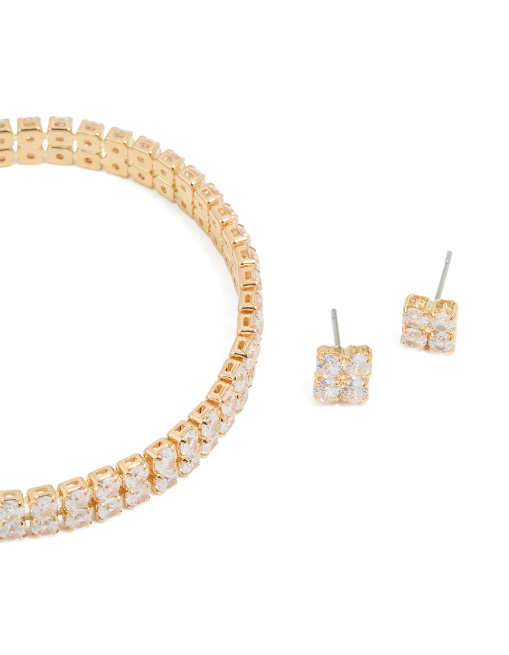 Gold Cubic Zirconia Tennis Bracelet & Earrings Set - Image 2