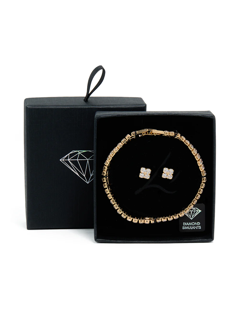 Gold Cubic Zirconia Tennis Bracelet & Earrings Set - Image 3