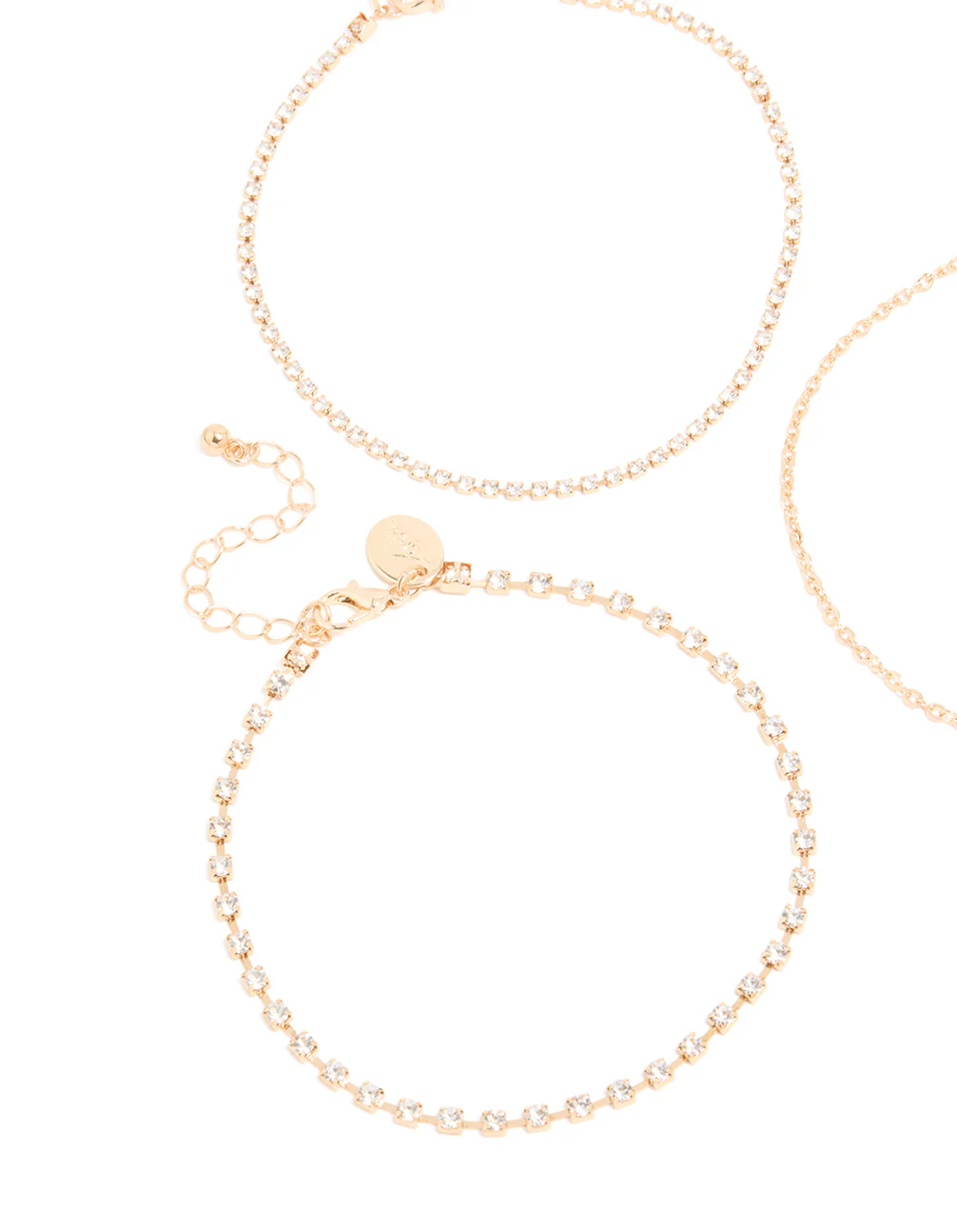Gold Cubic Zirconia Tennis, Chain & Heart Anklets 3-Pack - Image 2