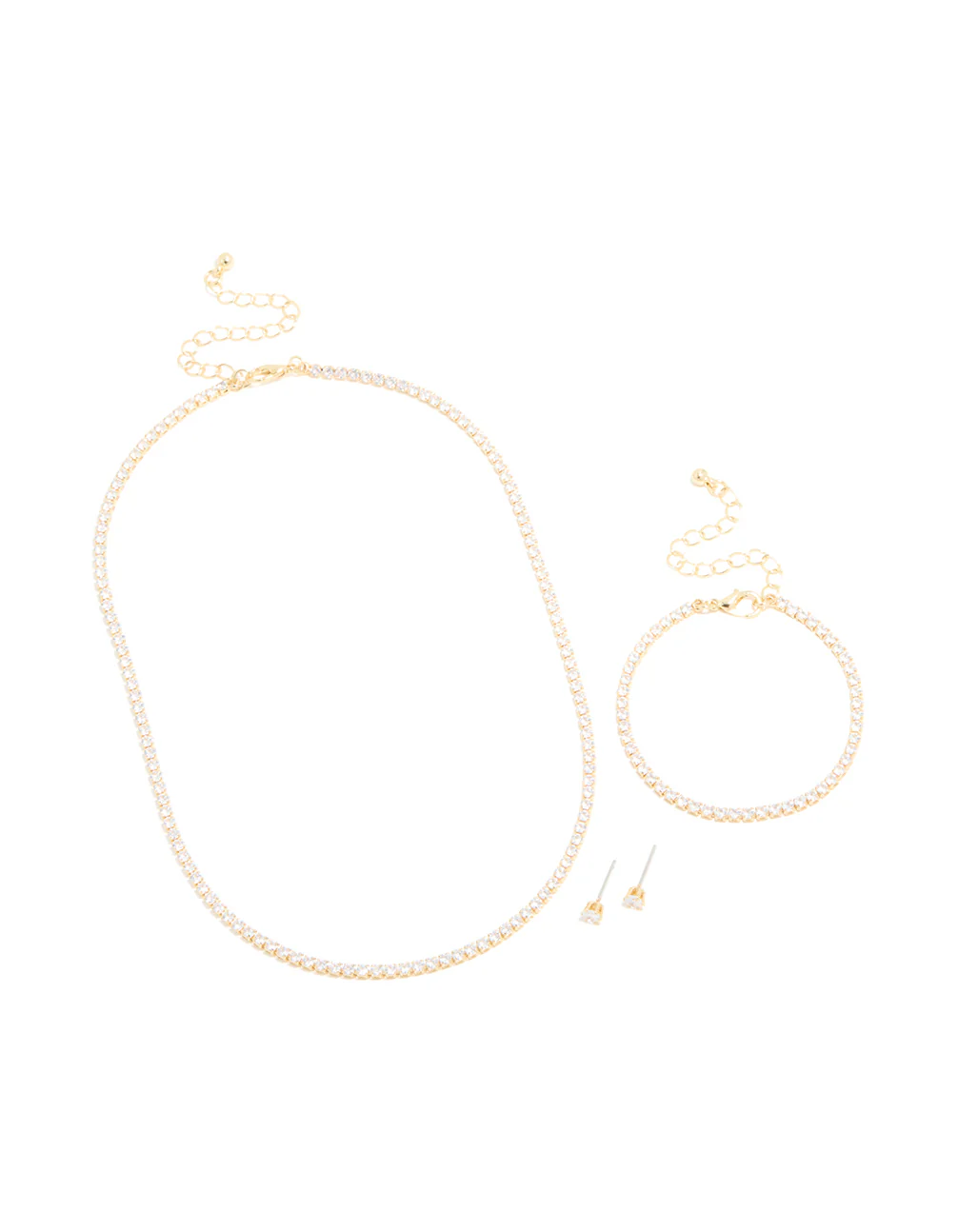 Gold Cubic Zirconia Tennis Necklace, Bracelet & Earrings Set - Image 2