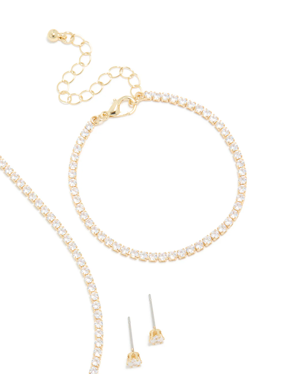 Gold Cubic Zirconia Tennis Necklace, Bracelet & Earrings Set - Image 3