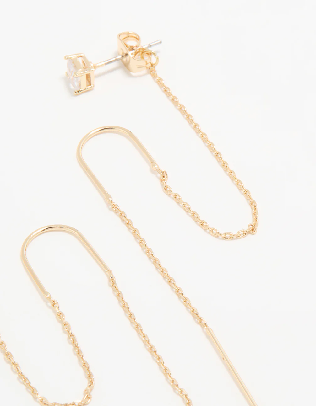 Gold Cubic Zirconia Threader Drop Earrings - Image 3
