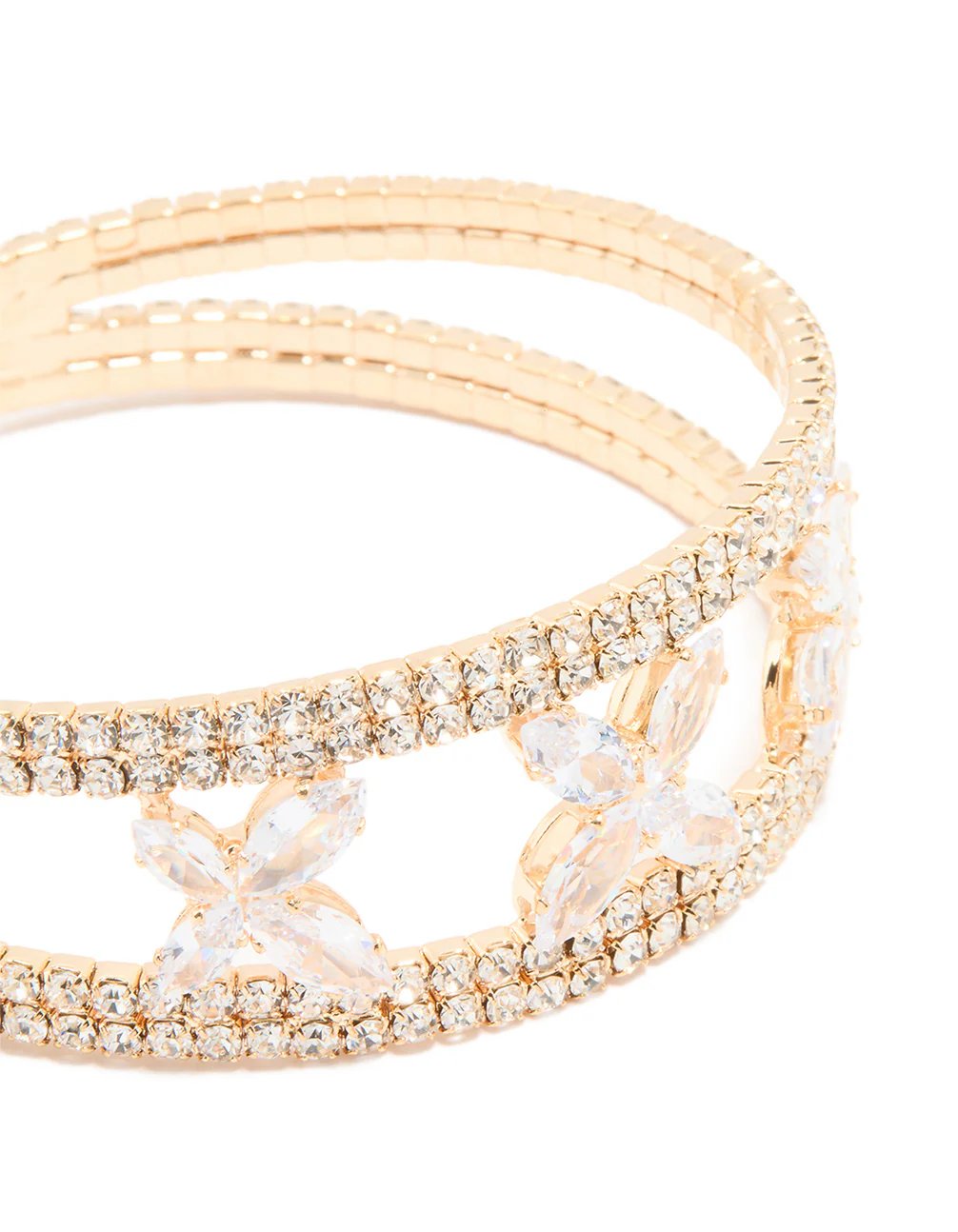 Gold Cubic Zirconia Triple Flower Wrist Cuff - Image 2