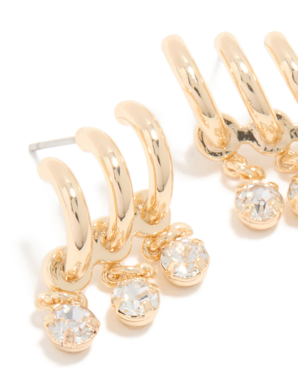 Gold Cubic Zirconia Triple Layered Earrings - Image 4