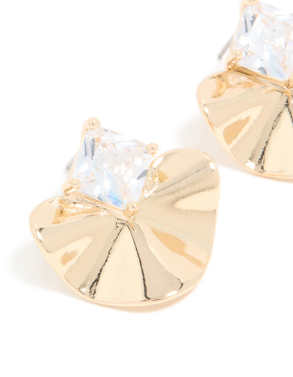 Gold Cubic Zirconia Wavy Stud Earrings - Image 4