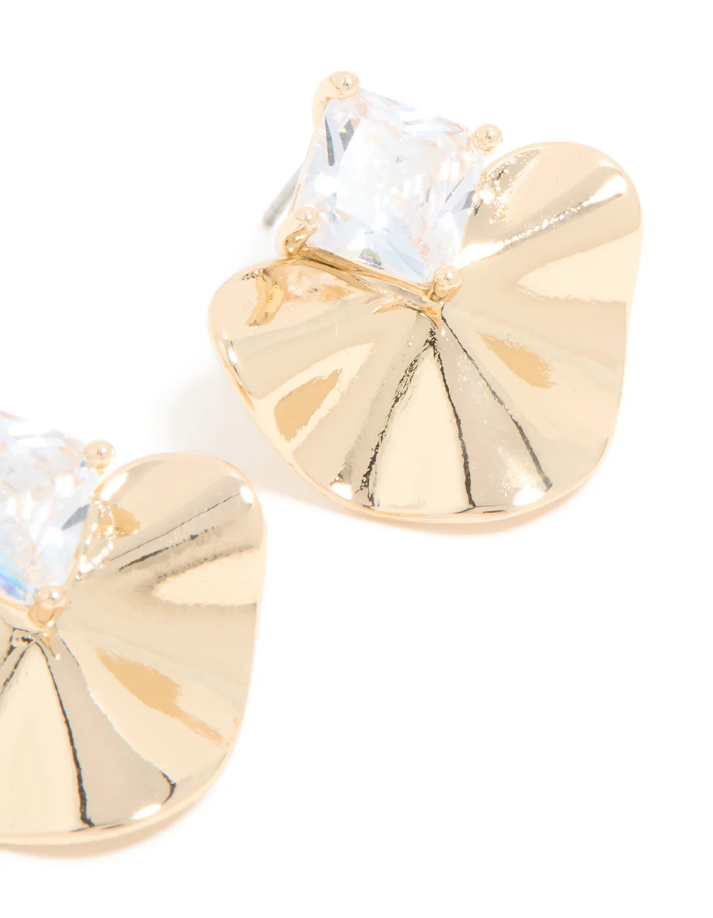 Gold Cubic Zirconia Wavy Stud Earrings - Image 5