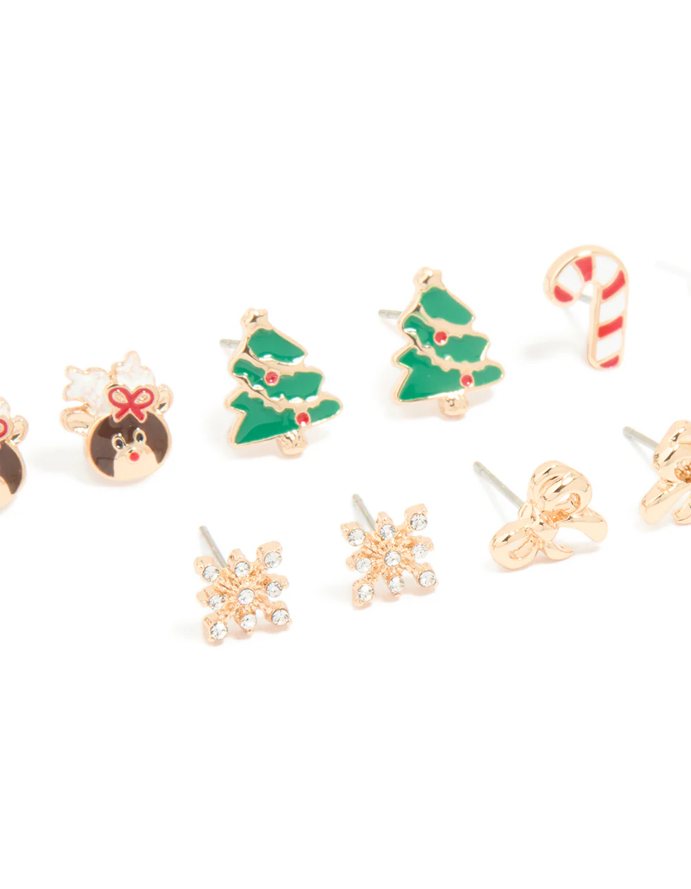 Gold Cute Reindeer & Snowflake Earrings 5-Pack - Image 2