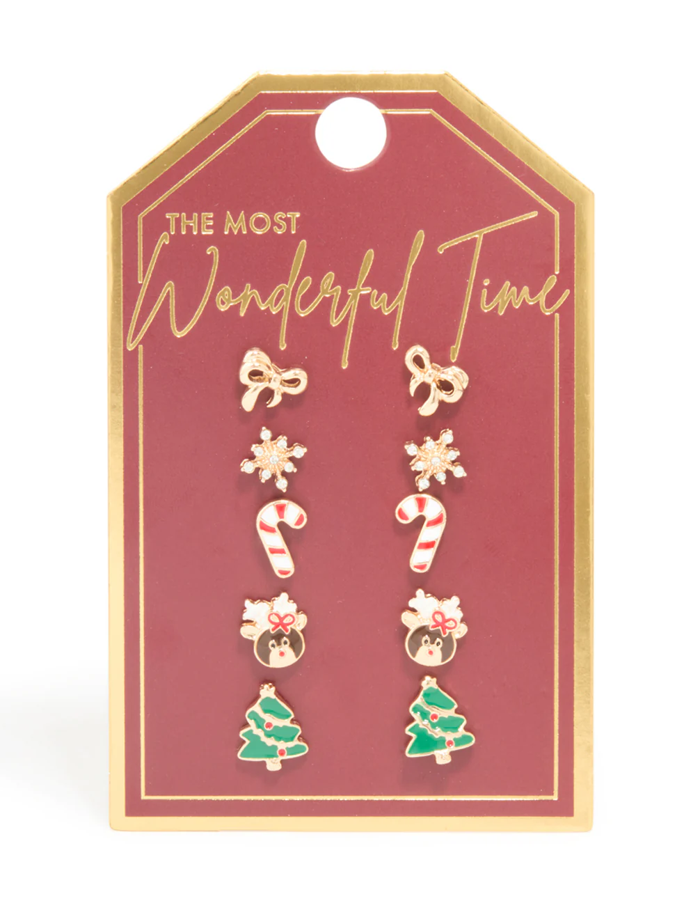 Gold Cute Reindeer & Snowflake Earrings 5-Pack - Image 3