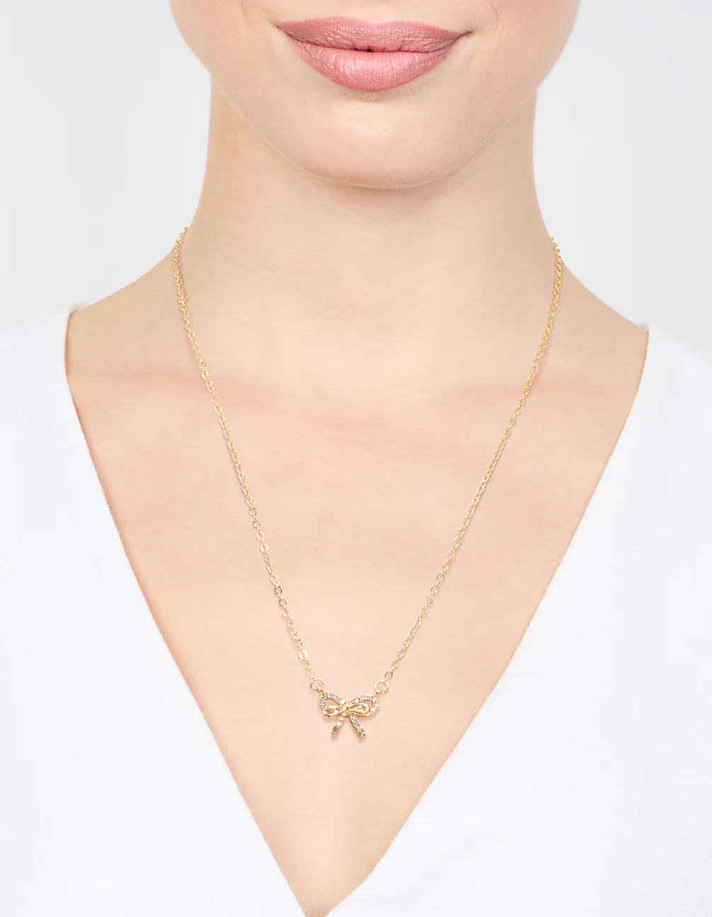 Gold Dainty Diamante Bow Necklace - Image 2