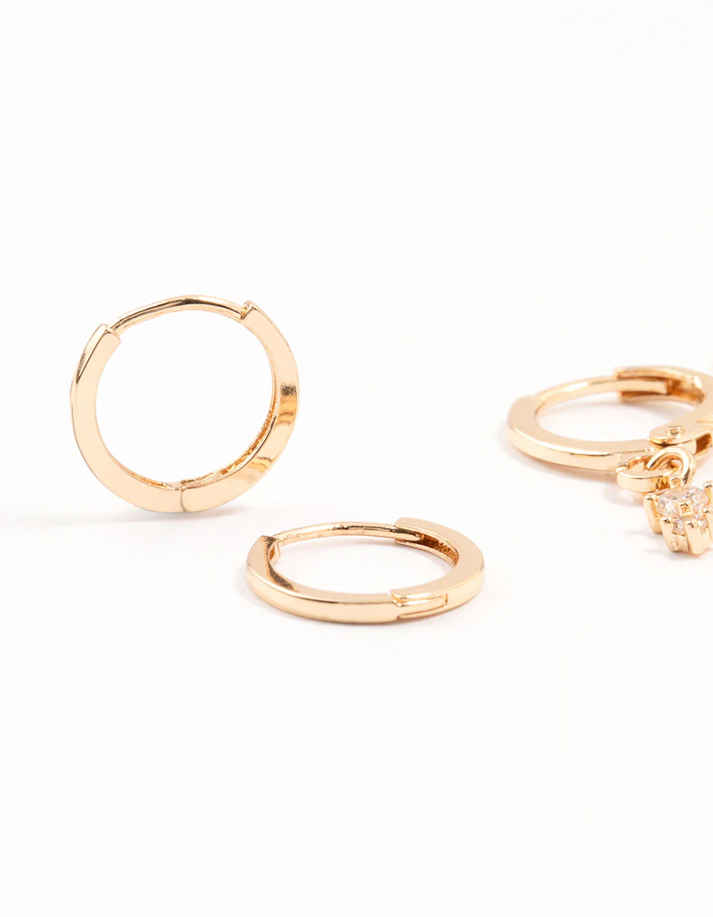 Gold Dainty & Round Cubic Zirconia Hoop Earrings 3-Pack - Image 2