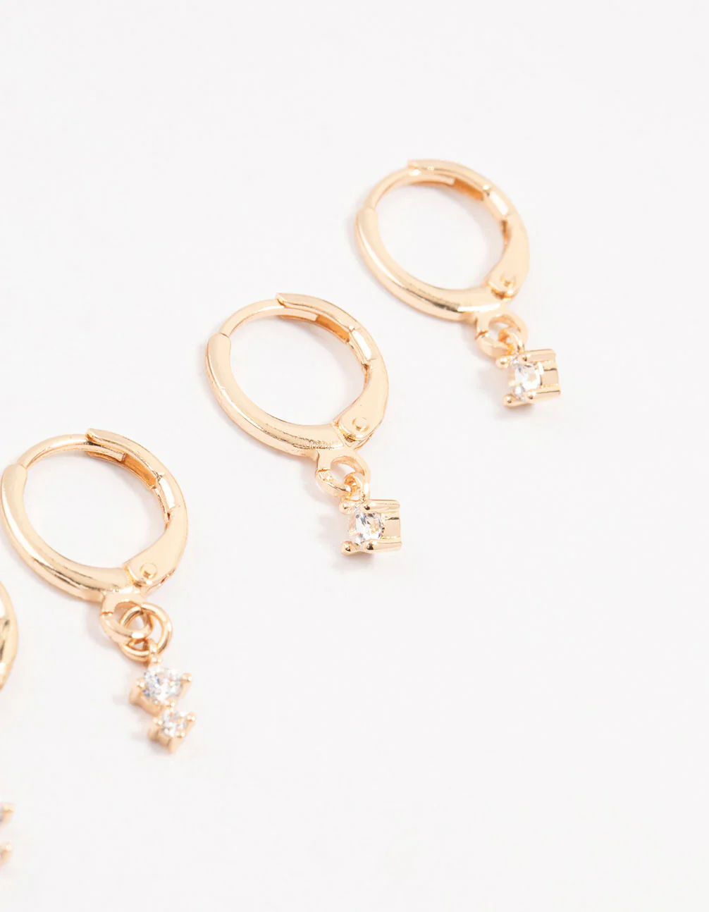 Gold Dainty & Round Cubic Zirconia Hoop Earrings 3-Pack - Image 3