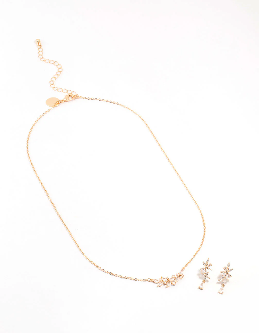 Gold Dainty Sparkle Flower Earrings & Necklace Set - Image 2