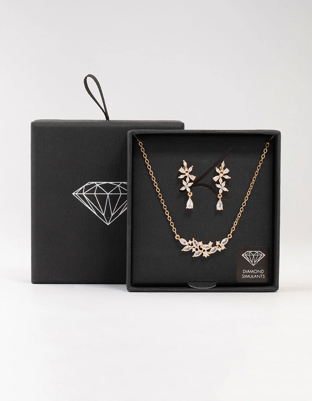 Gold Dainty Sparkle Flower Earrings & Necklace Set - Image 3
