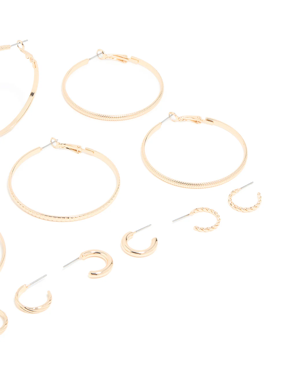 Gold Dainty Textured Smooth Large & Small Hoop Earrings 6-Pack - Image 3
