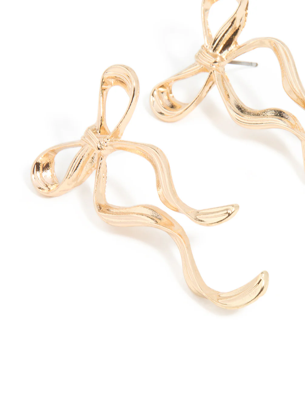 Gold Dangle Bow Stud Earrings - Image 2