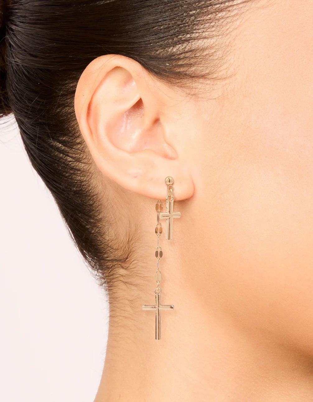 Gold Dangly Cross Drop Earrings - Image 2