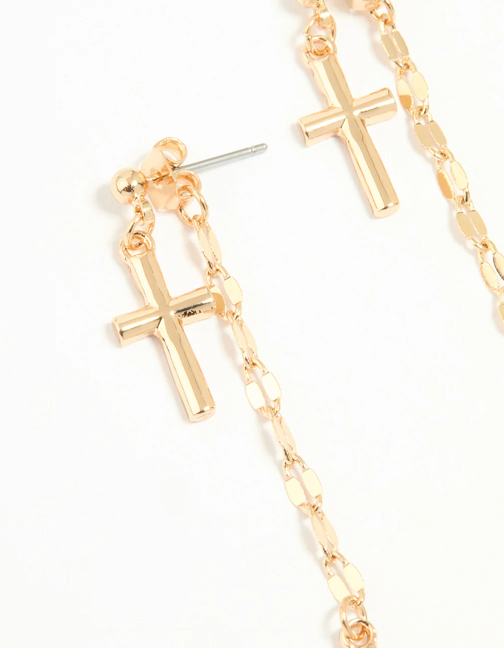 Gold Dangly Cross Drop Earrings - Image 4