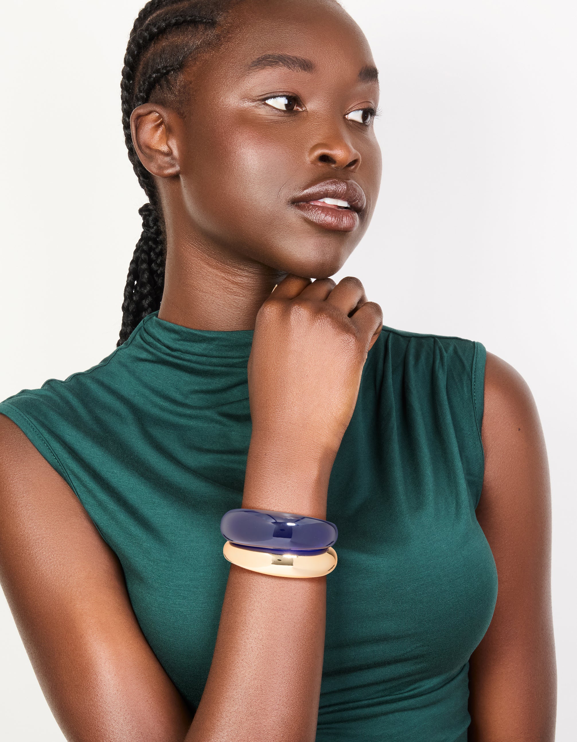 Gold & Dark Blue Acrylic Bubble Wrist Cuffs 2-Pack - Image 3