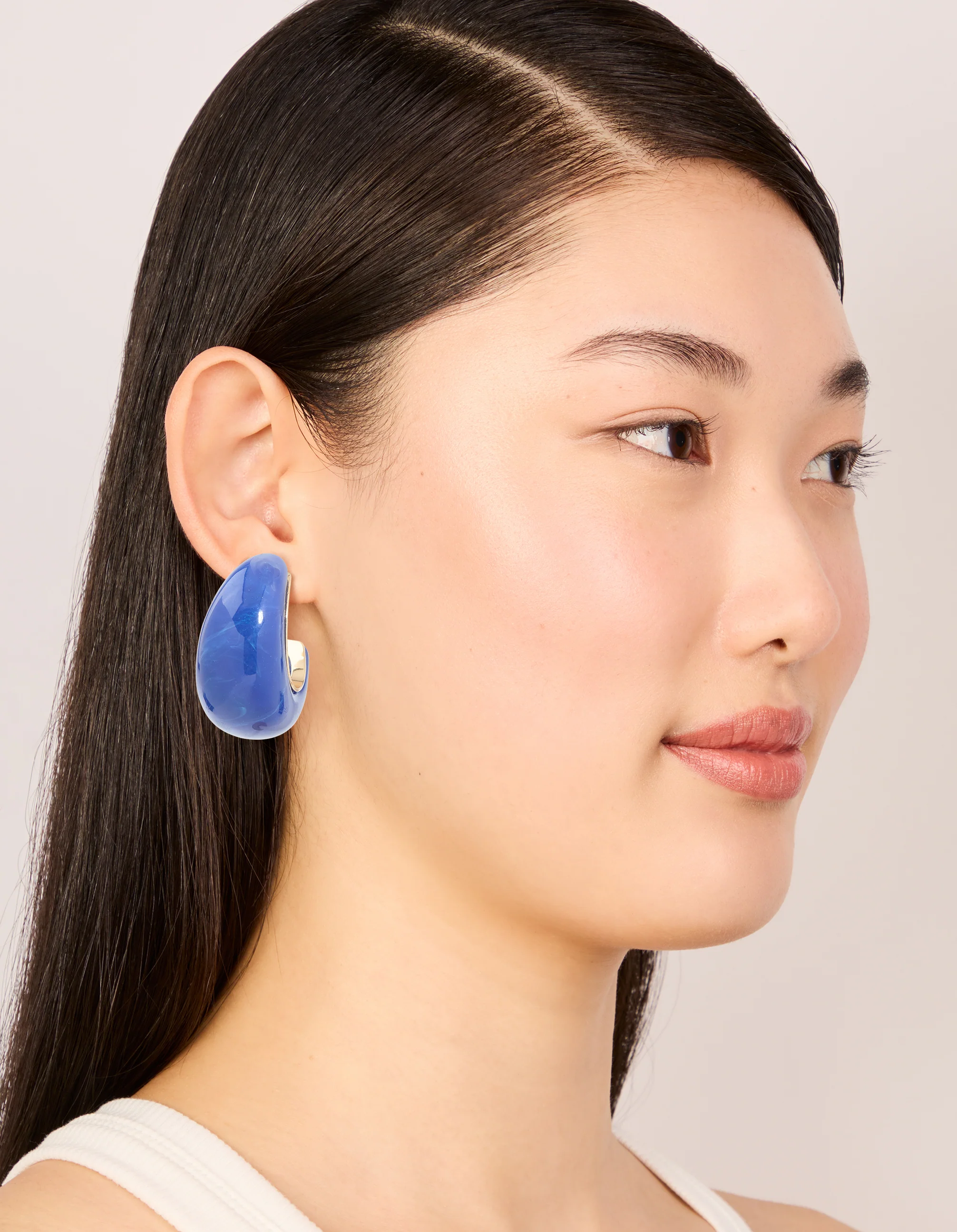 Gold & Dark Blue Acrylic Large Open Hoop Earrings - Image 3