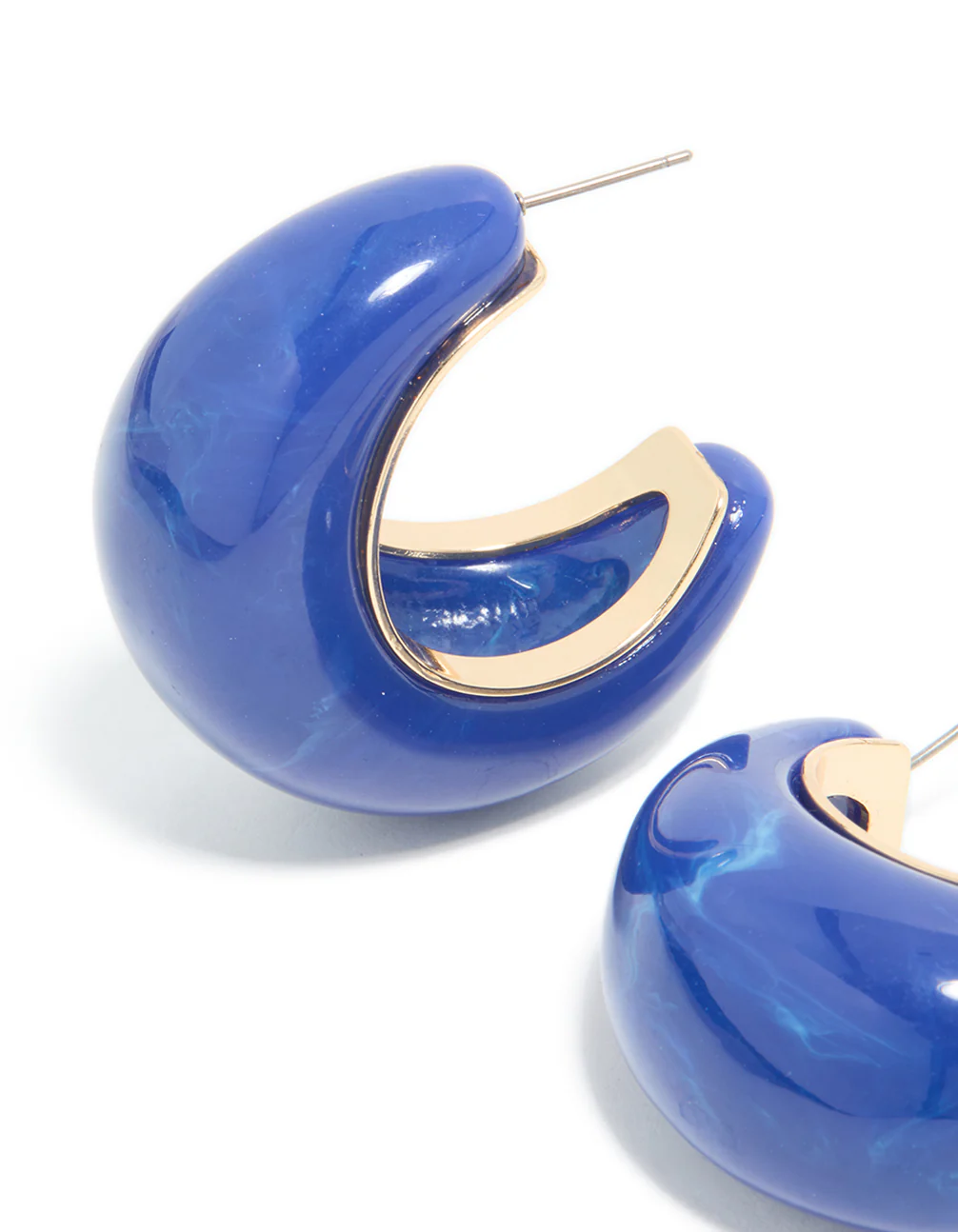 Gold & Dark Blue Acrylic Large Open Hoop Earrings - Image 4