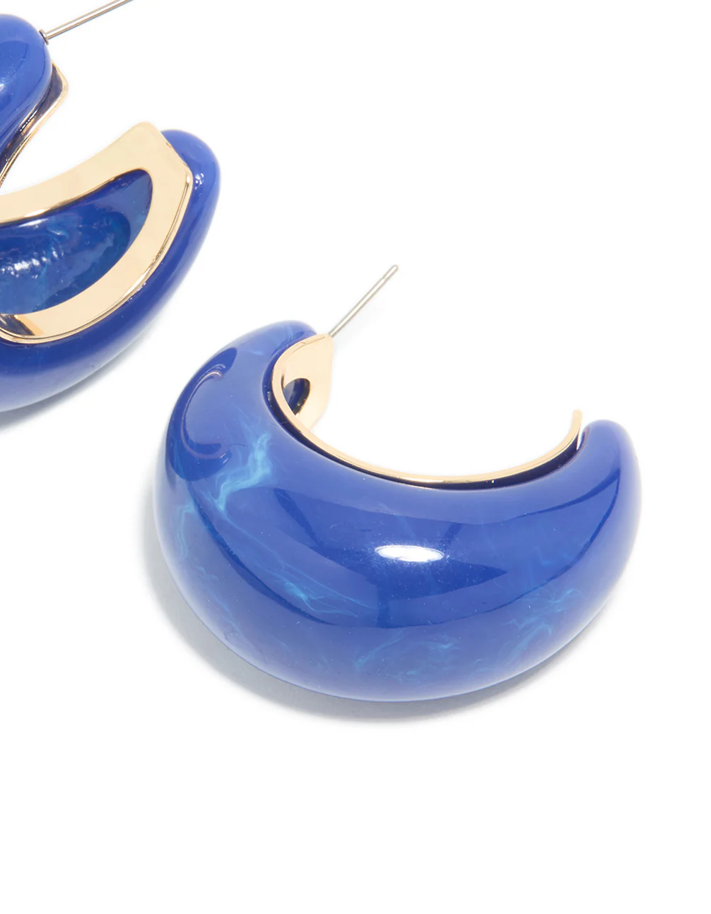 Gold & Dark Blue Acrylic Large Open Hoop Earrings - Image 5