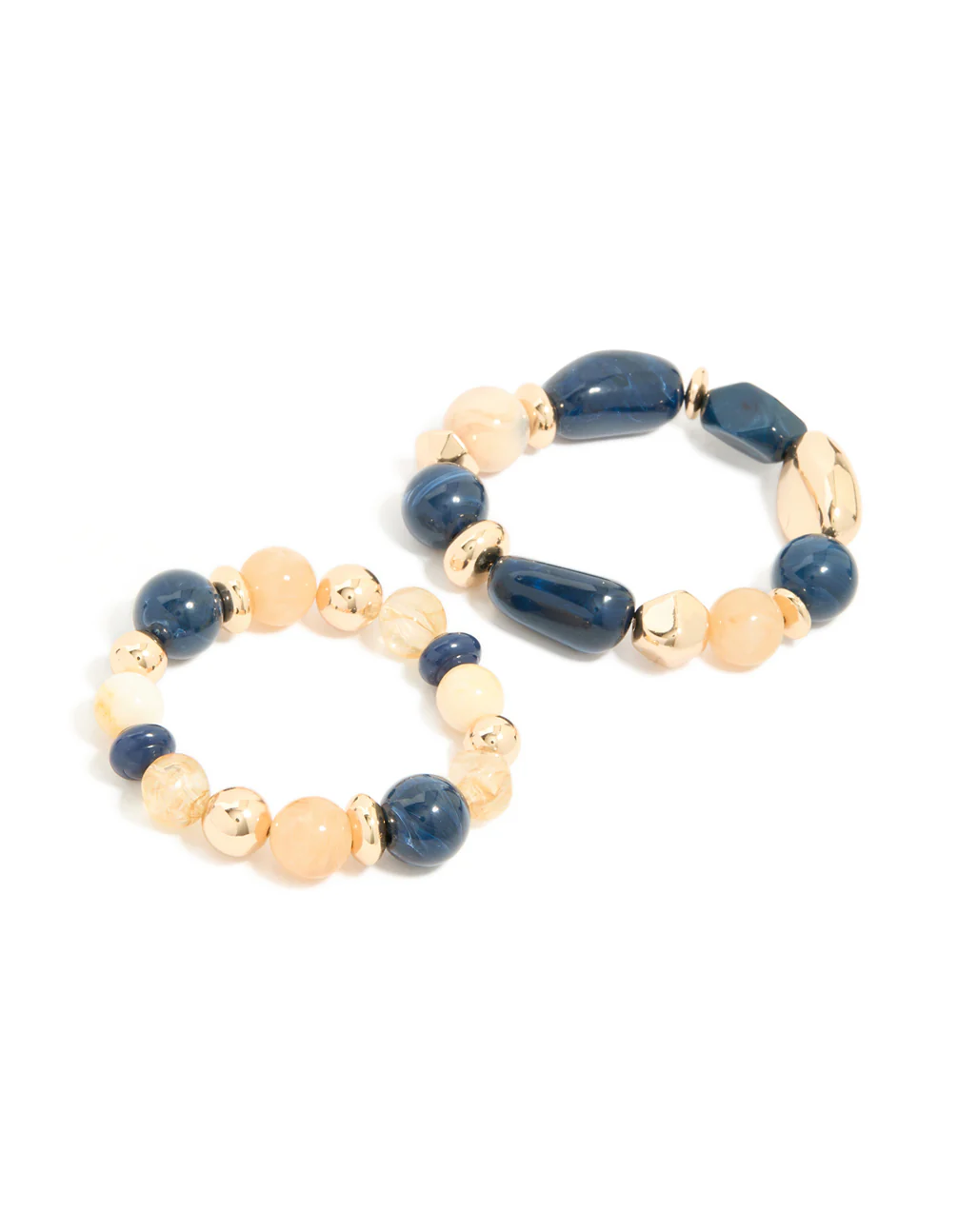 Gold & Dark Blue Beaded Stretch Bracelets 2-Pack - Image 2