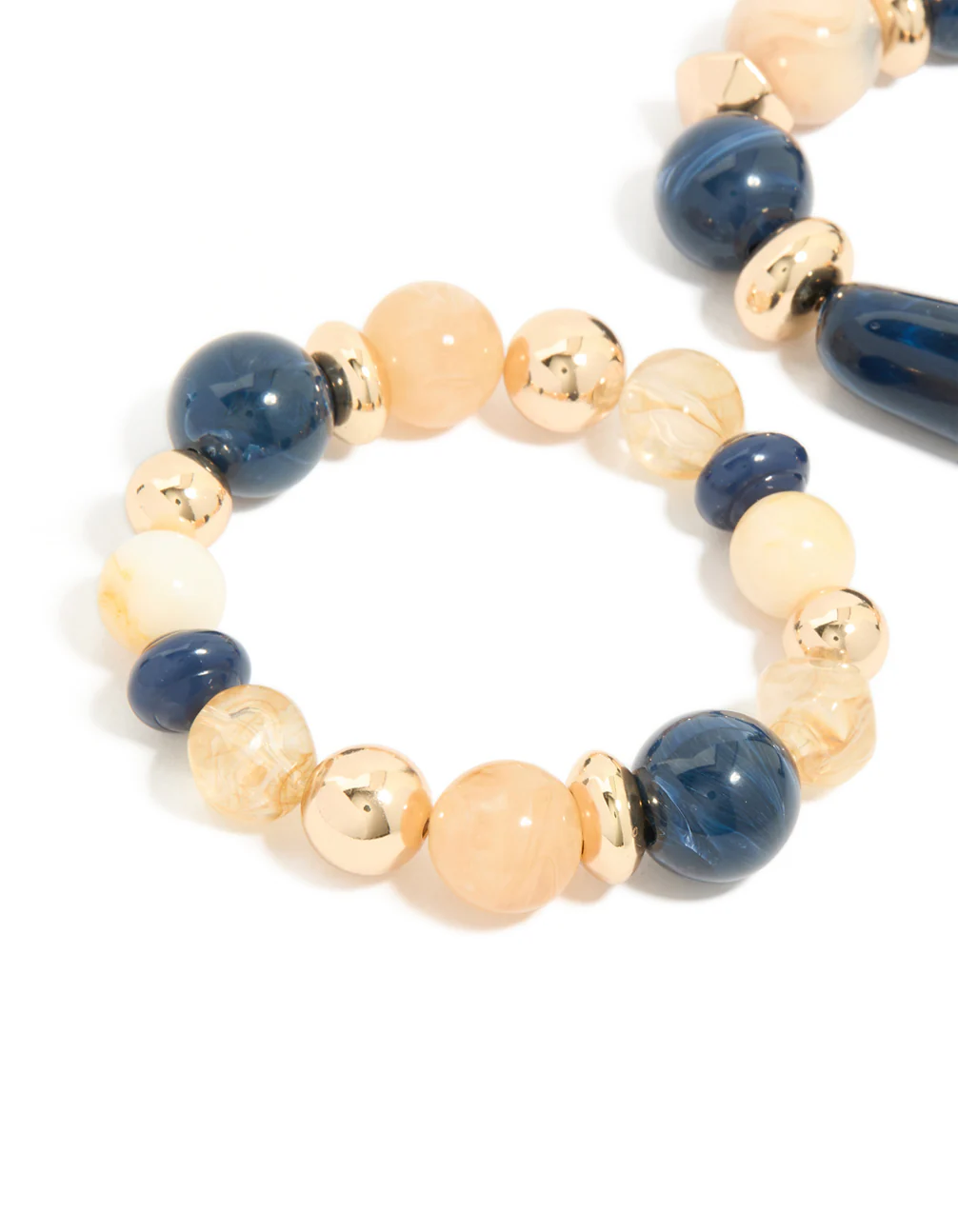 Gold & Dark Blue Beaded Stretch Bracelets 2-Pack - Image 4