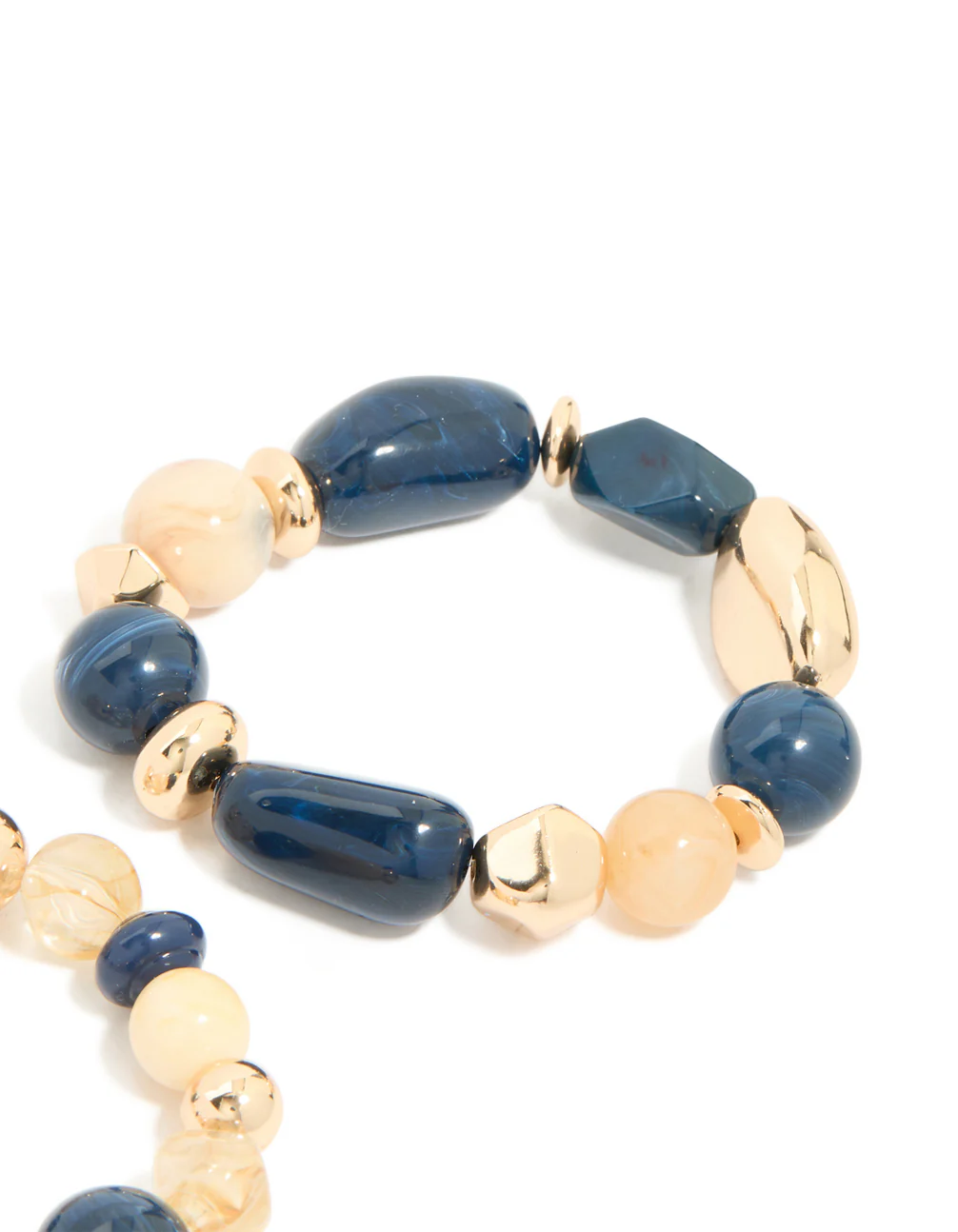 Gold & Dark Blue Beaded Stretch Bracelets 2-Pack - Image 5
