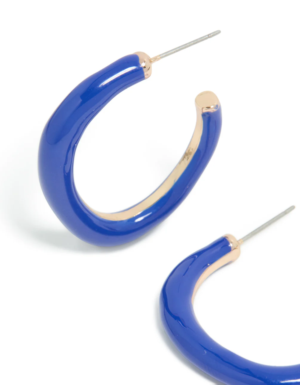 Gold Dark Blue Enamel Irregular Hoop Earrings - Image 4