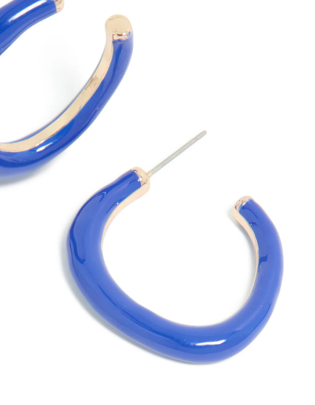 Gold Dark Blue Enamel Irregular Hoop Earrings - Image 5