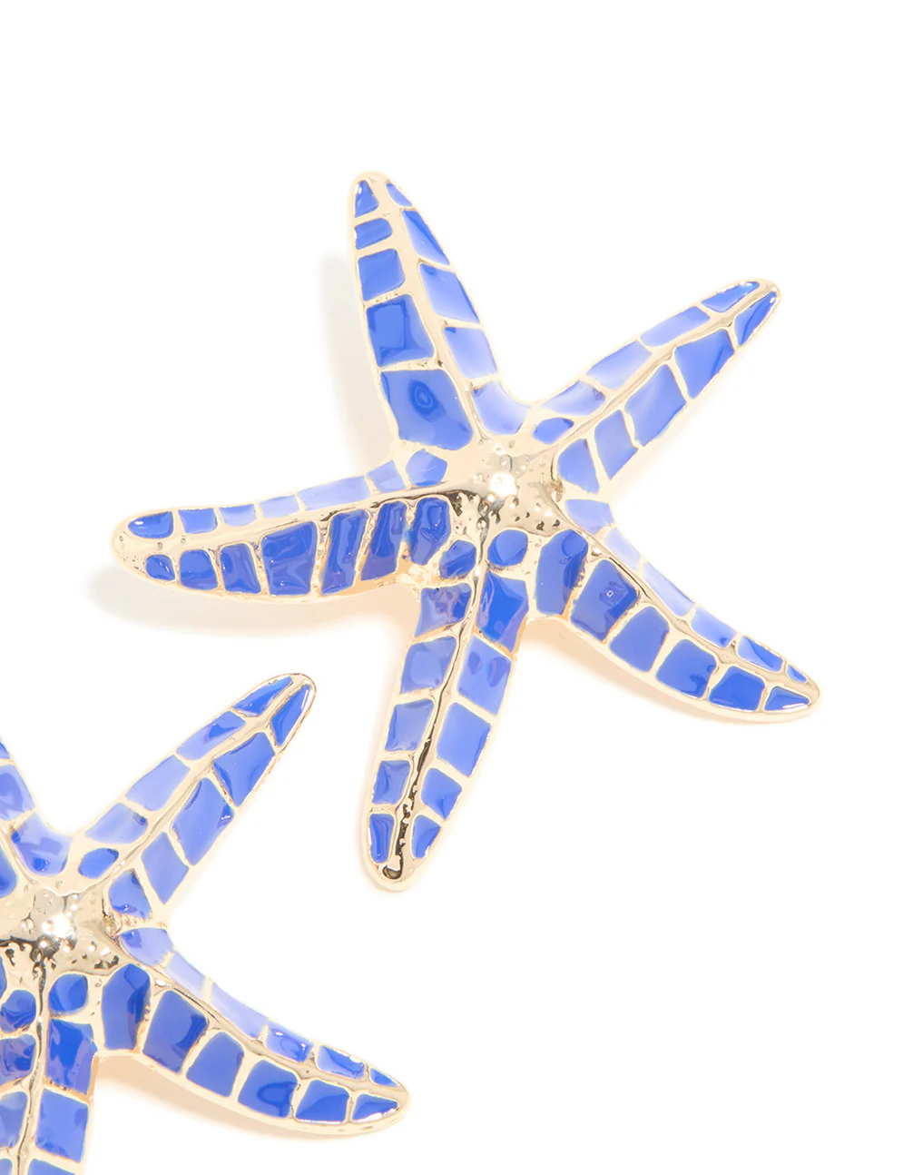 Gold Dark Blue Enamel Large Starfish Earrings - Image 5