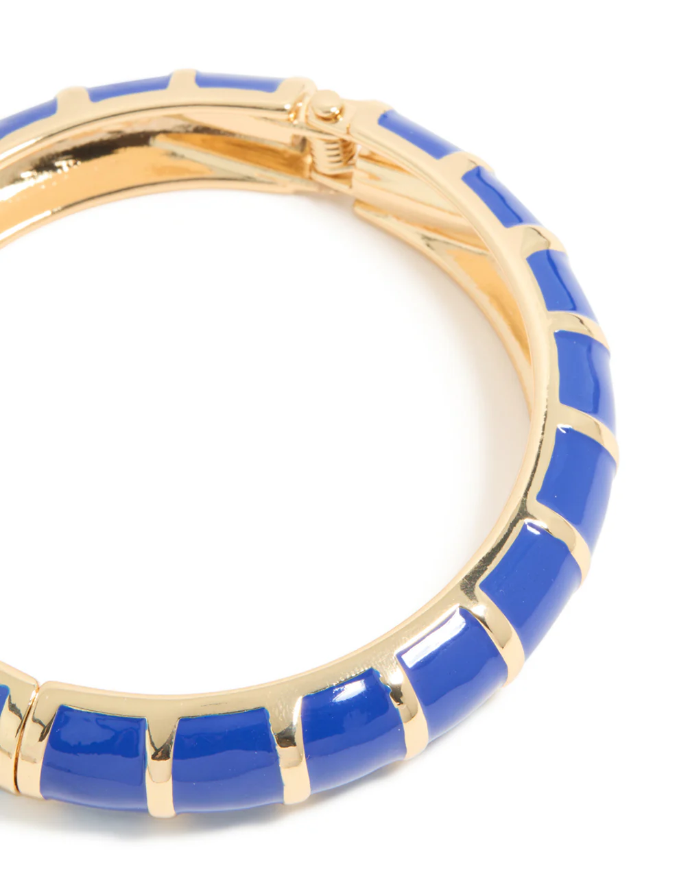 Gold Dark Blue Enamel Stripe Bangle - Image 3