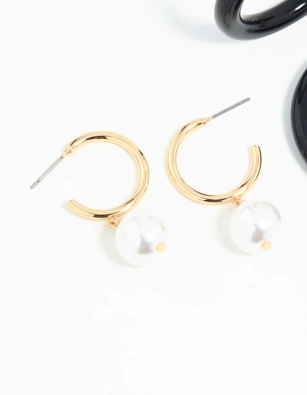 Gold & Dark Blue Pearl Drop Hoop Earrings 3-Pack - Image 2