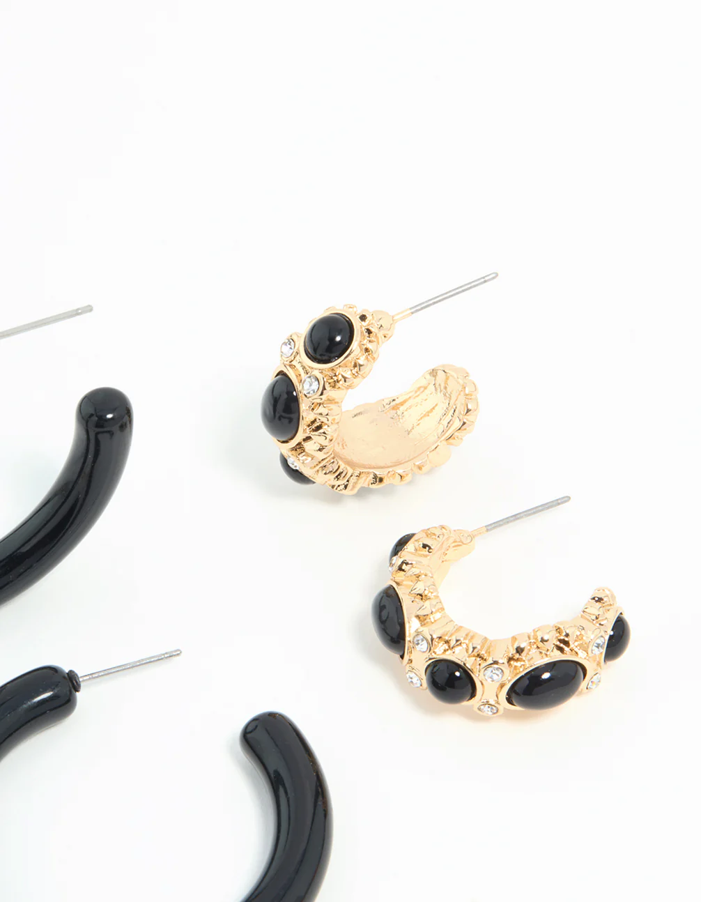 Gold & Dark Blue Pearl Drop Hoop Earrings 3-Pack - Image 3