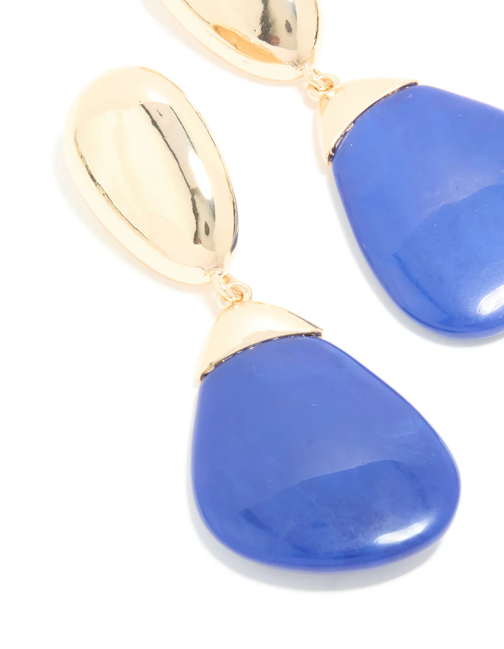 Gold & Dark Blue Pebble Drop Earrings - Image 4