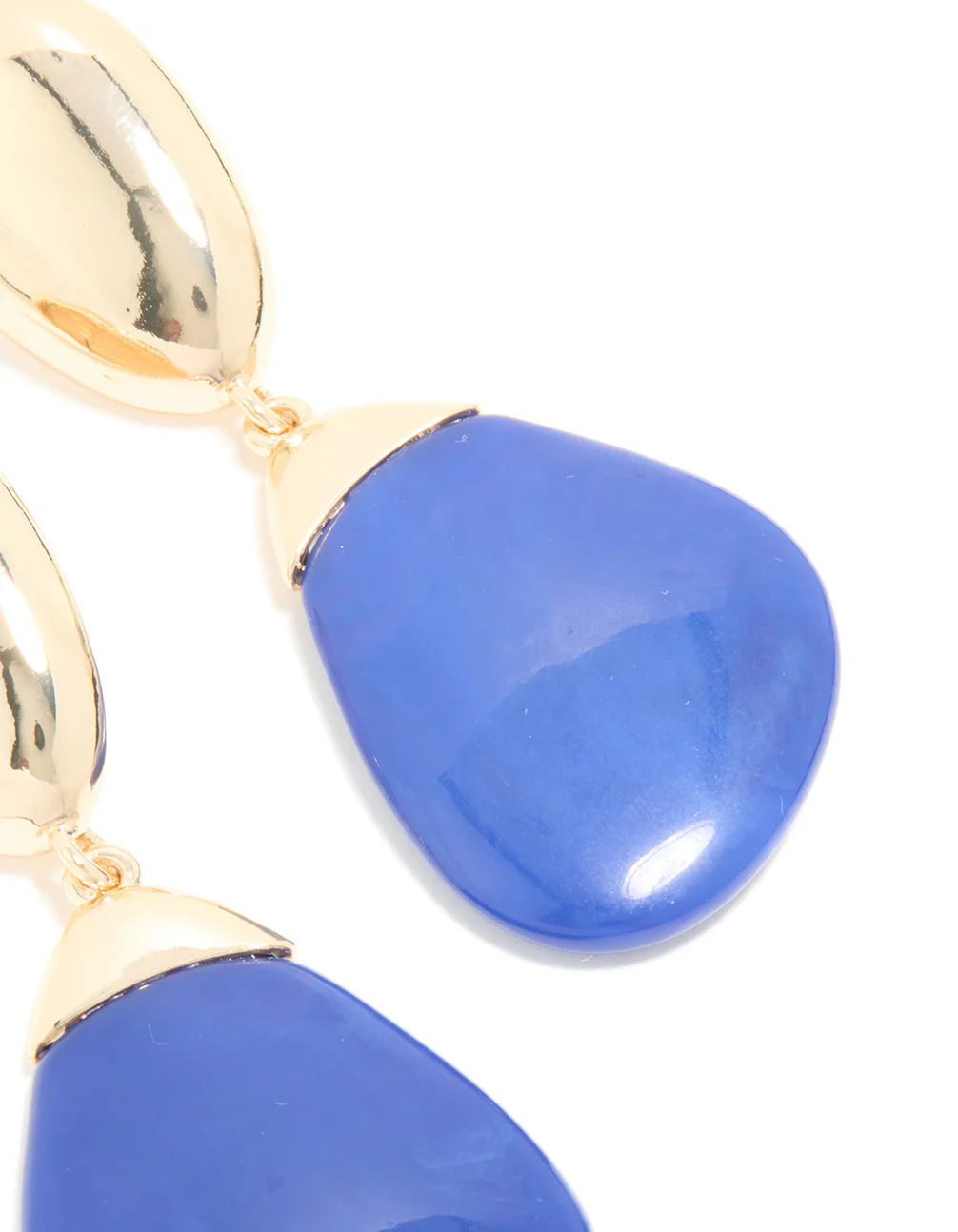 Gold & Dark Blue Pebble Drop Earrings - Image 5