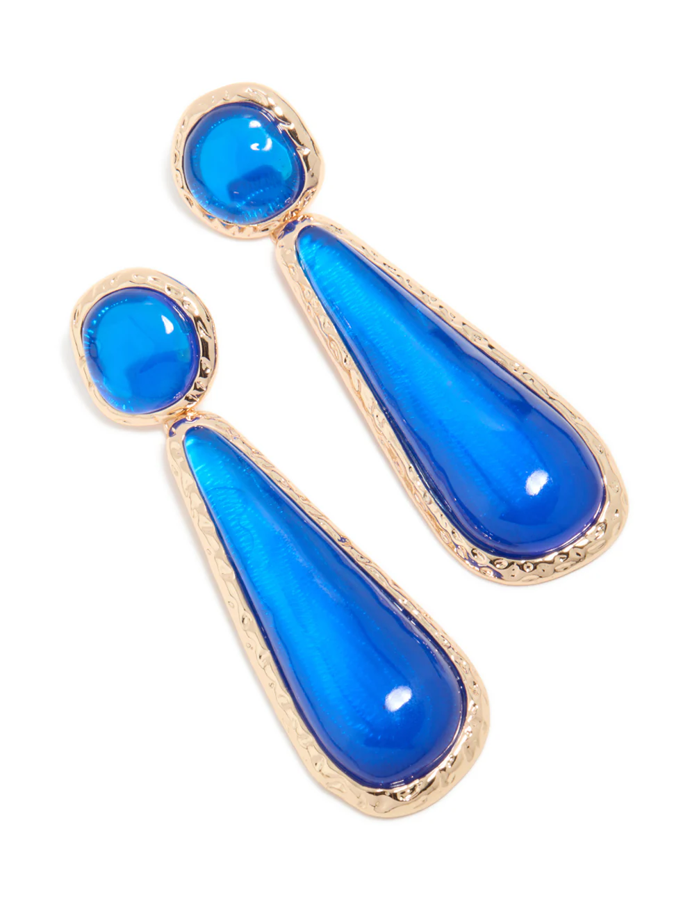 Gold Dark Blue Resin Drop Stud Earrings - Image 2