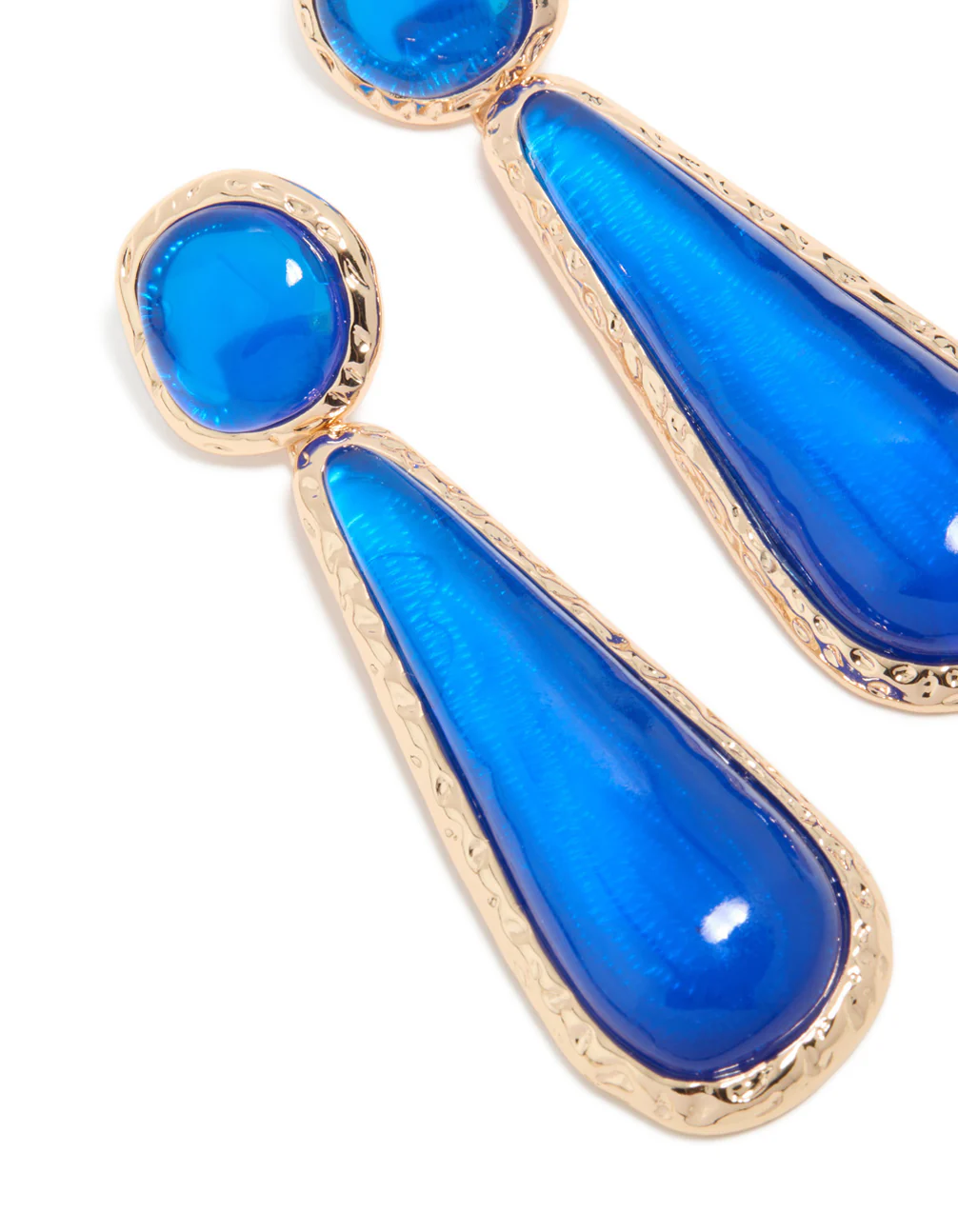 Gold Dark Blue Resin Drop Stud Earrings - Image 4