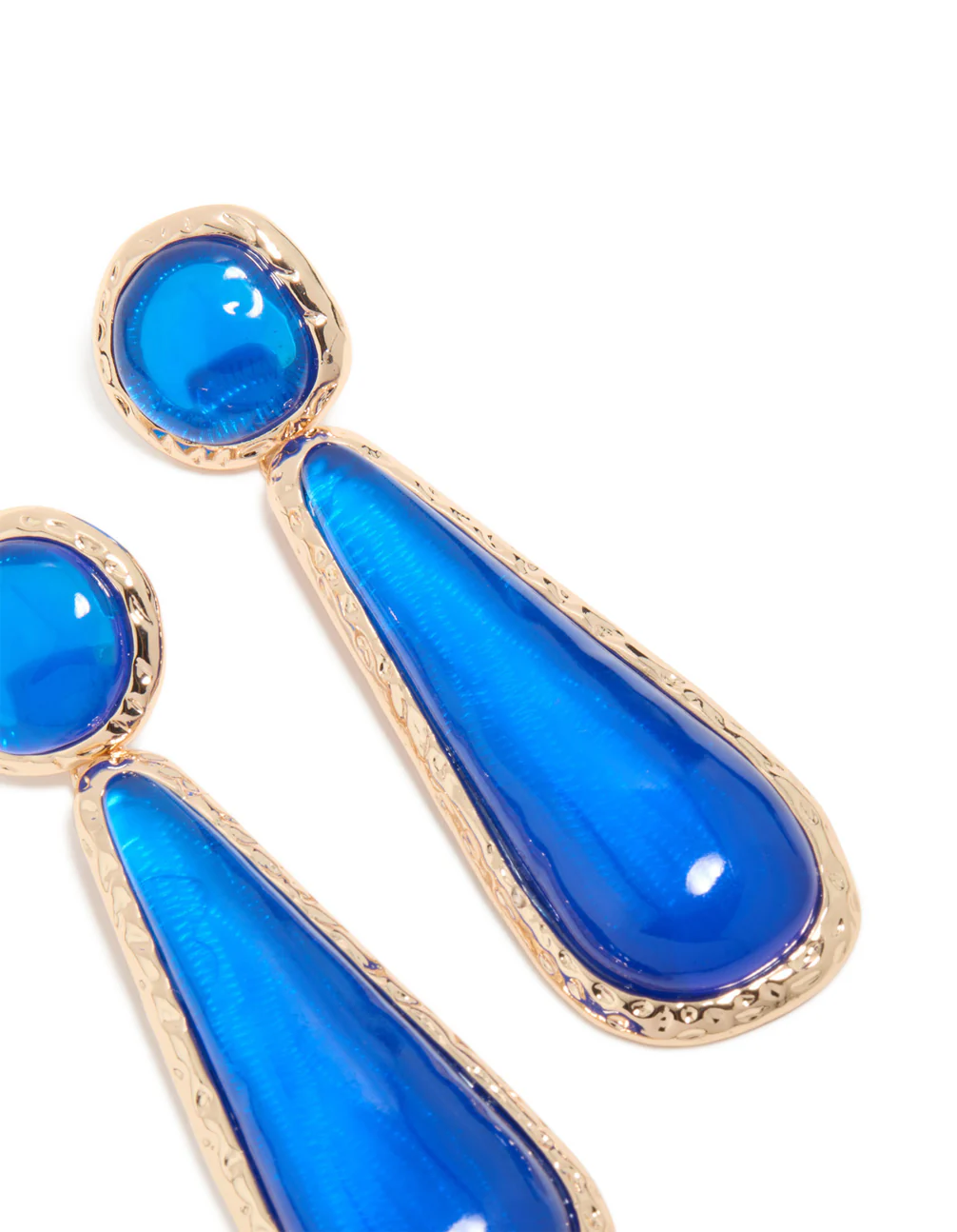 Gold Dark Blue Resin Drop Stud Earrings - Image 5