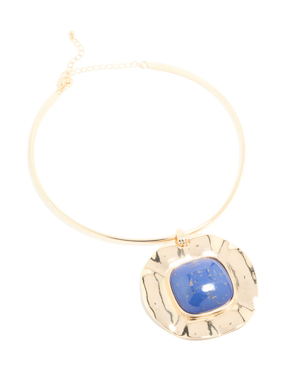 Gold Dark Blue Speckled Resin Large Pendant Choker Torque Necklace - Image 4