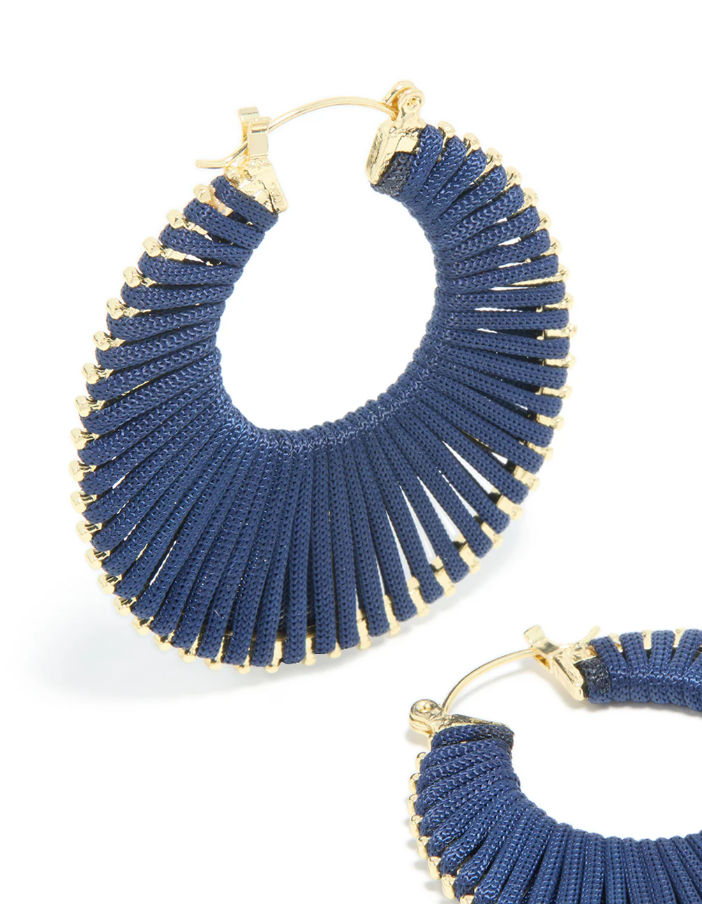 Gold Dark Blue Thread Hoop Earrings - Image 4