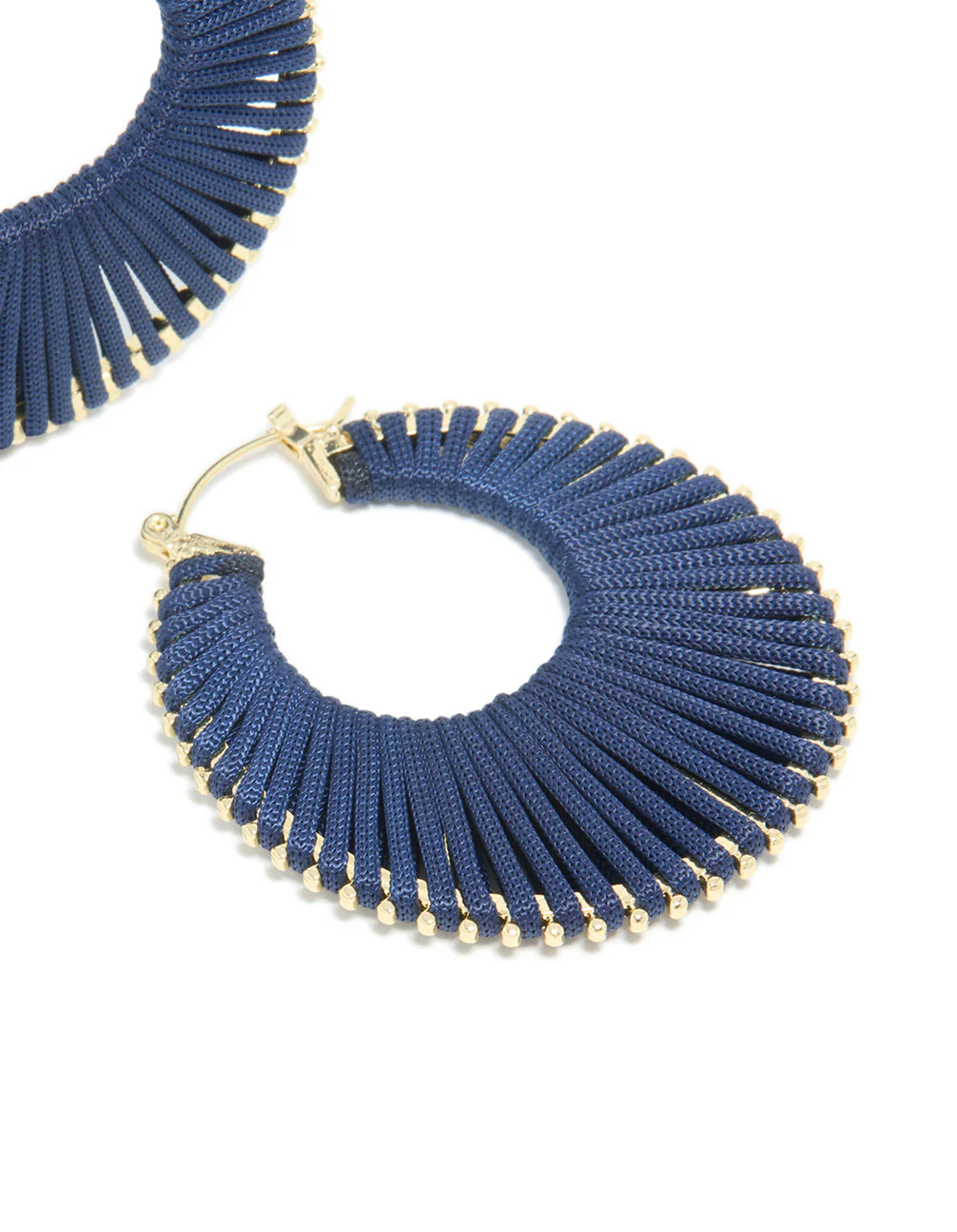 Gold Dark Blue Thread Hoop Earrings - Image 5