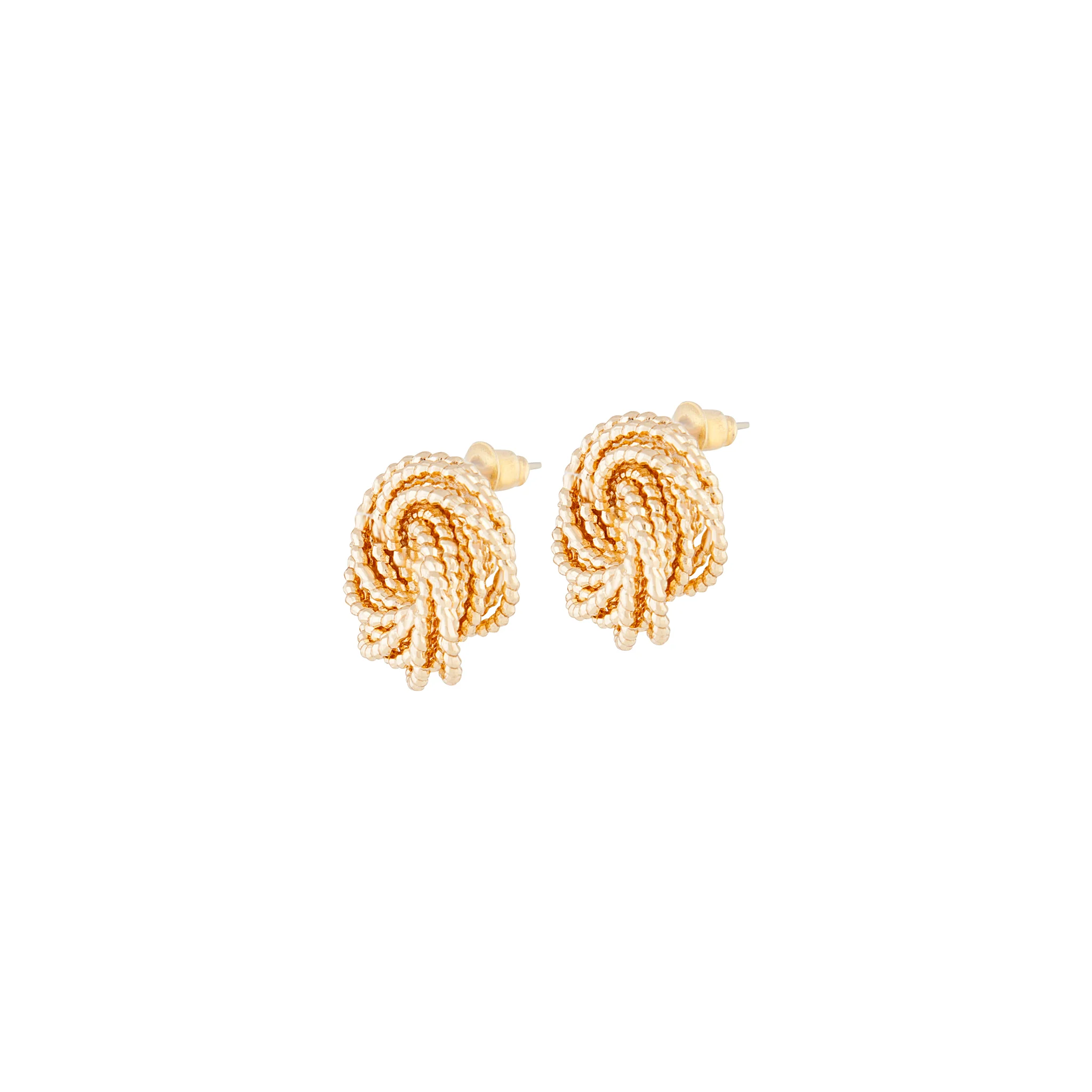 Gold Diamond Cut Knot Stud Earrings - Image 2