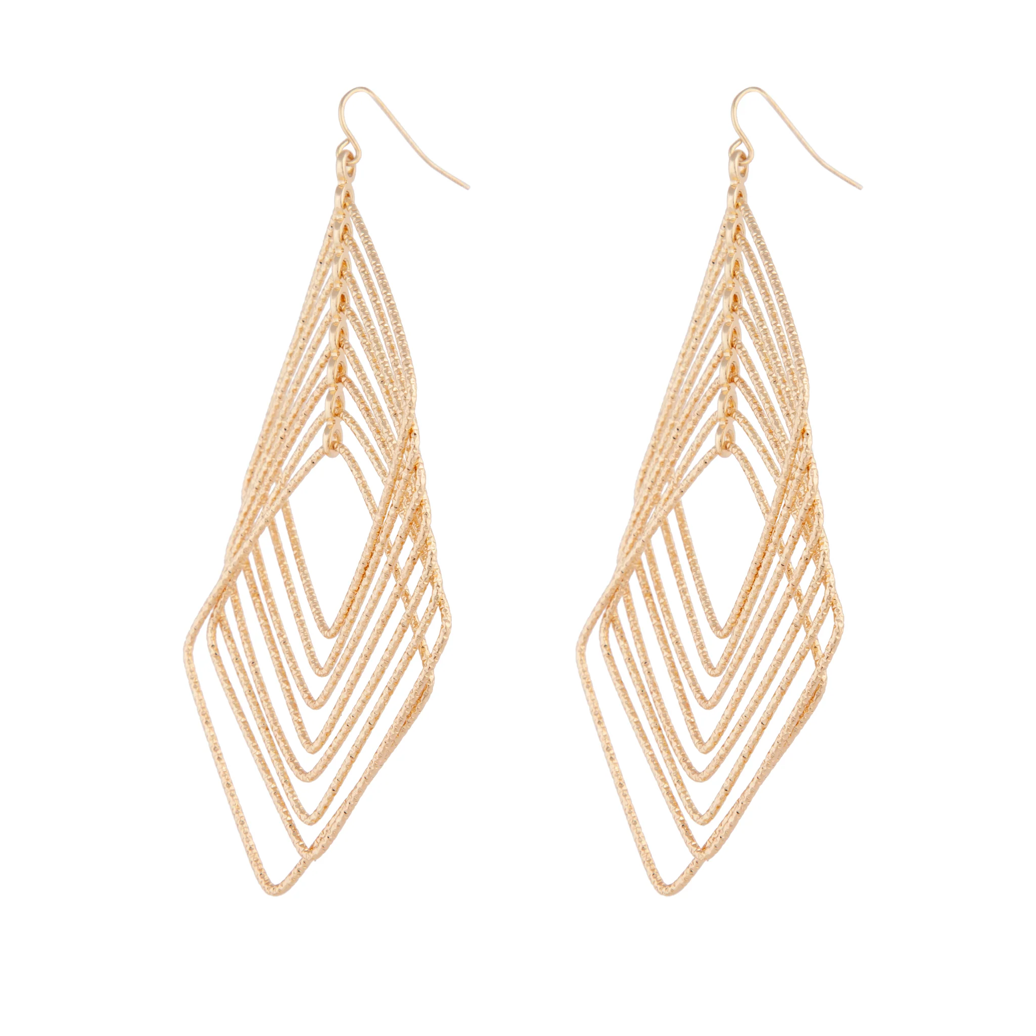 Gold Diamond Cut Drop Diamond Drop Earrings - Image 3