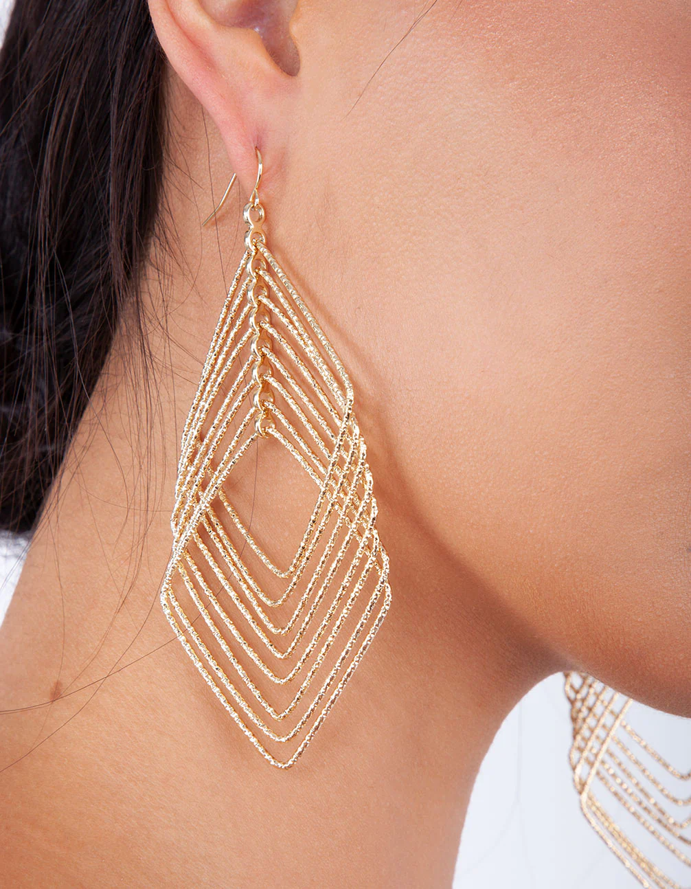 Gold Diamond Cut Drop Diamond Drop Earrings - Image 4