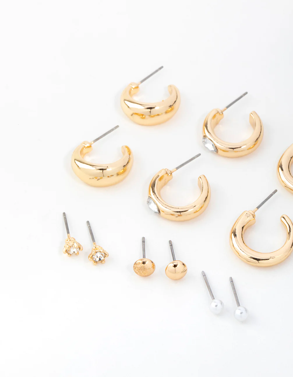 Gold Diamante Accent Hoop & Stud Earrings 6-Pack - Image 2