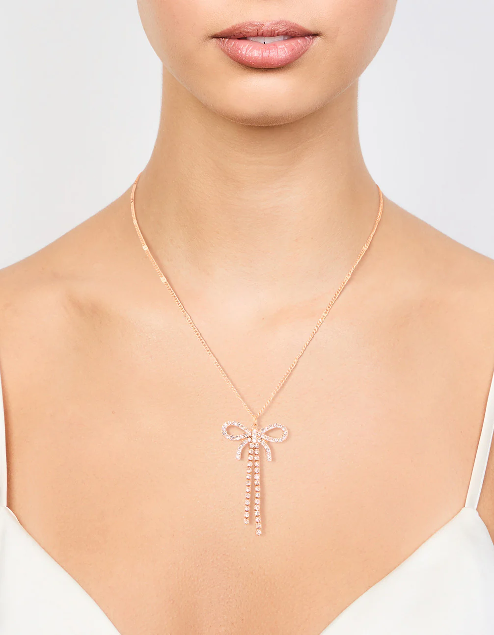 Gold Diamante Bow Drop Necklace - Image 2