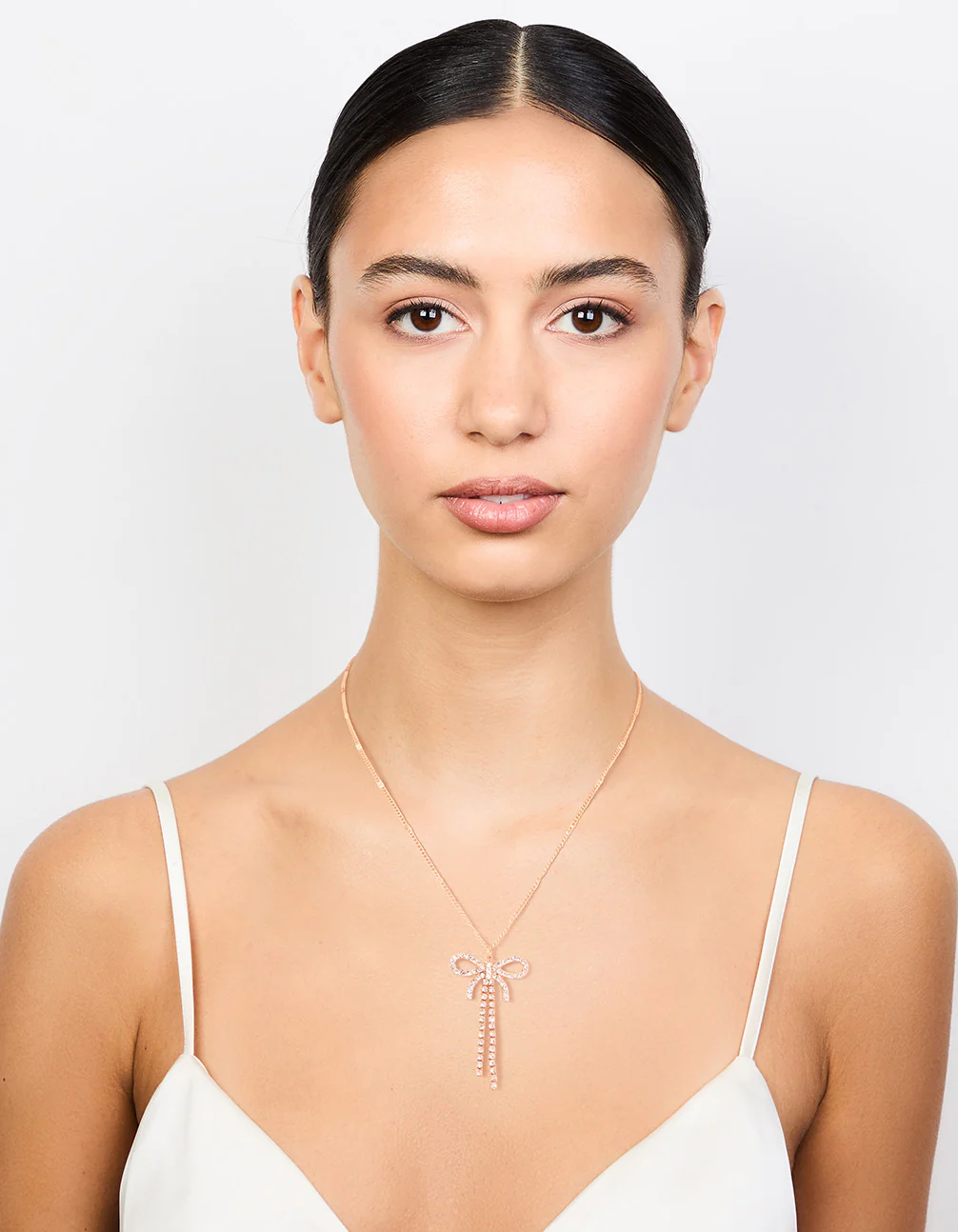 Gold Diamante Bow Drop Necklace - Image 3